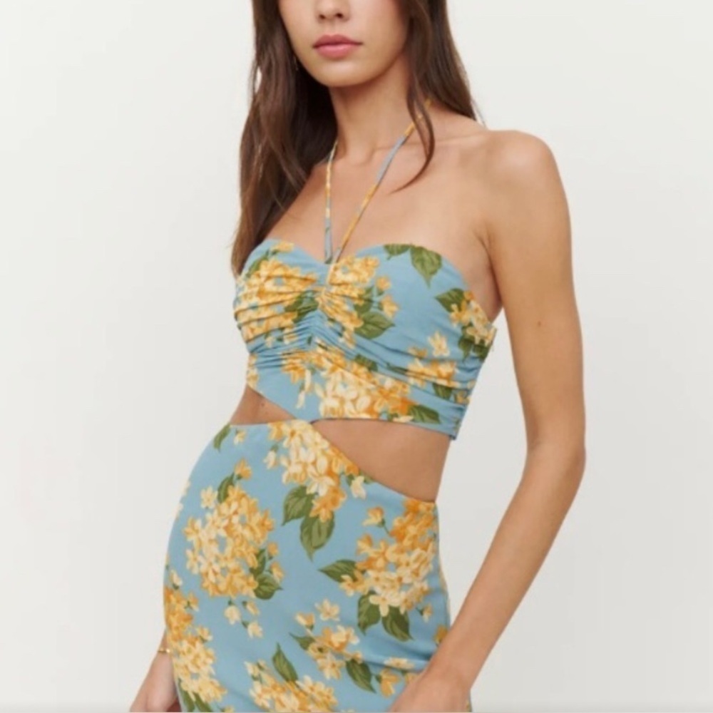 REFORMATION Riya cut out halter floral dress